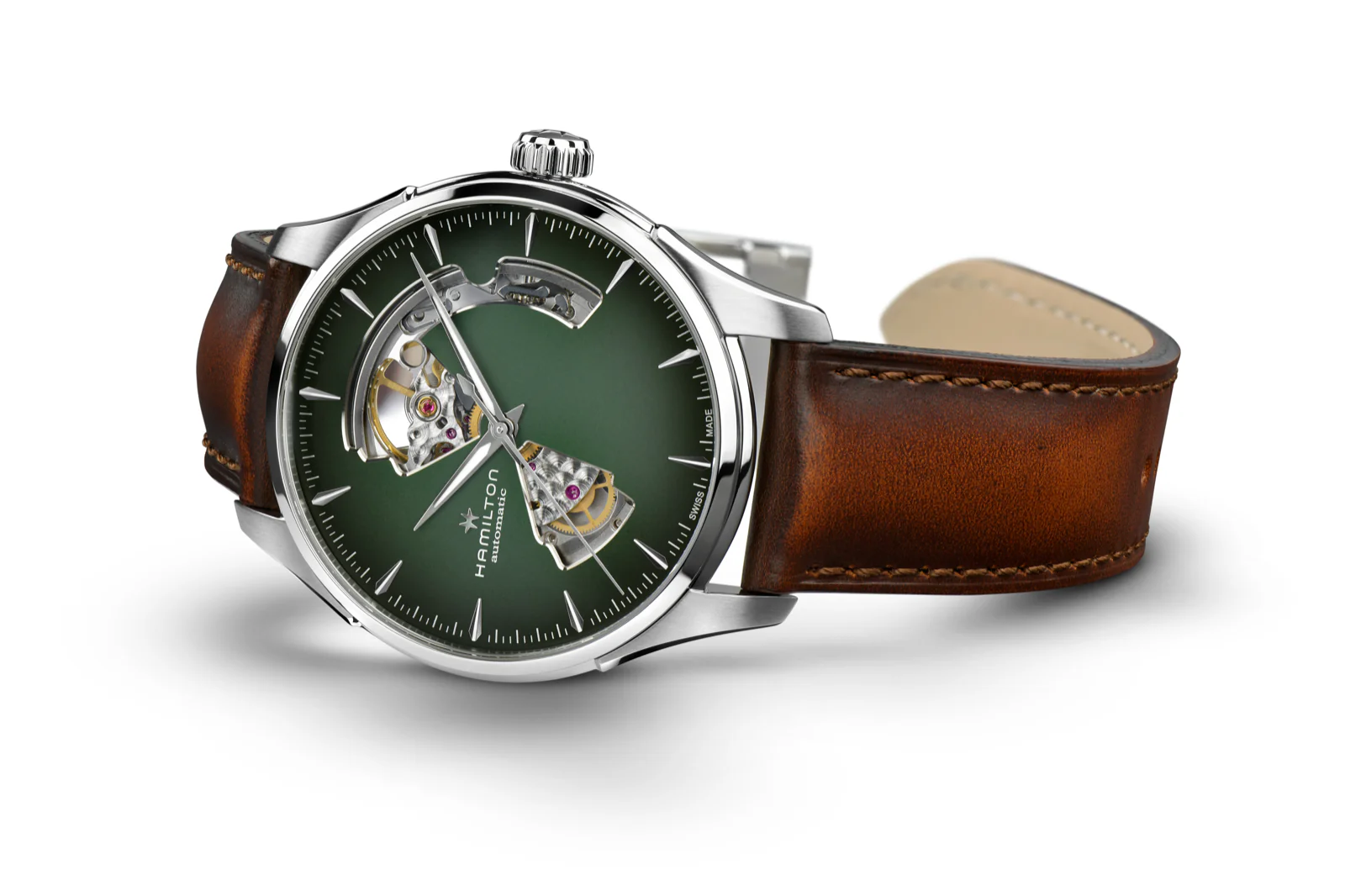 Hamilton Jazzmaster Open Heart Watch Automatic 40mm Green Dial / Leather Strap - Image 3